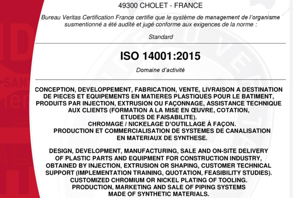BV - NICOLL - Certificat ISO14001