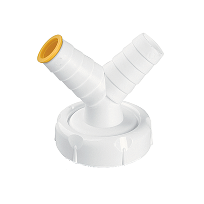 Double appliance inlet with elbow, with loose nut.