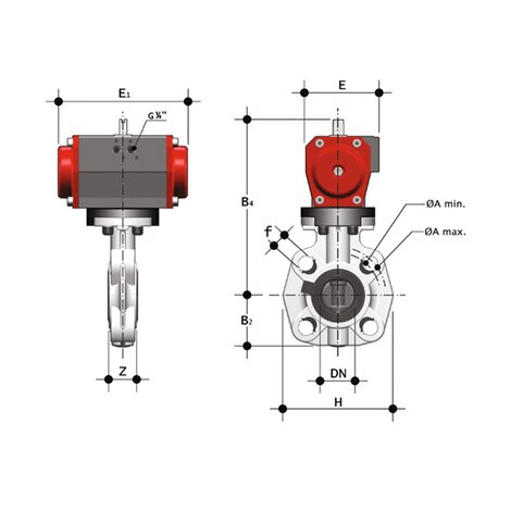 FKOV/CP NC - Pneumatically actuated butterfly valve DN 40:65