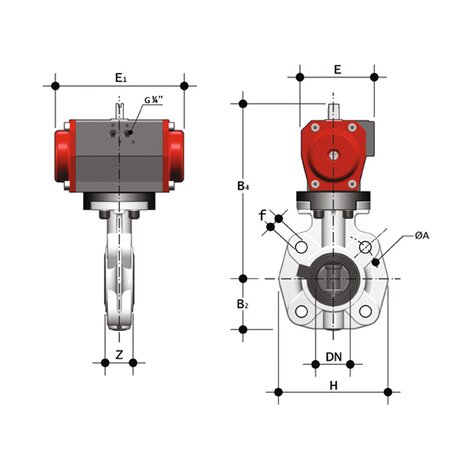 FKOF/CP NC LUG ISO-DIN - Pneumatically actuated butterfly valve DN 65