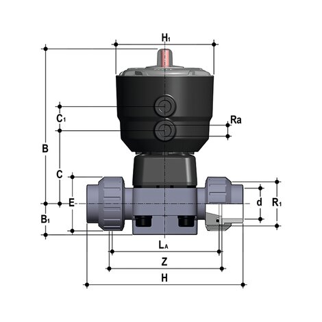 DKUIM/CP NC - Pneumatically actuated 2-way diaphragm valve PN 10 DN 15:65