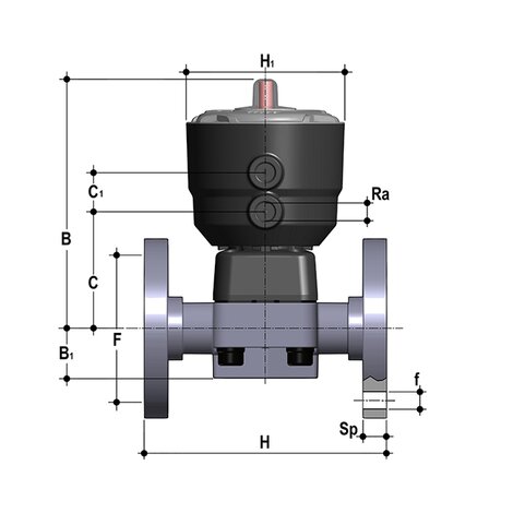 DKOC/CP NO - Pneumatically actuated 2-way diaphragm valve PN 10 DN 15:65