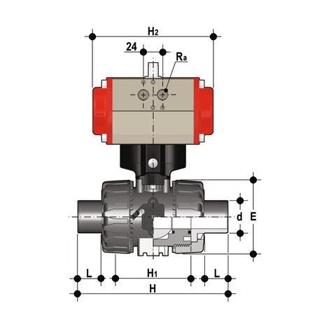 VKDBF/CP NO - pneumatically actuated DUAL BLOCK® 2-way ball valve