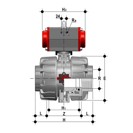 VKDNC/CP DA - pneumatically actuated DUAL BLOCK® 2-way ball valve