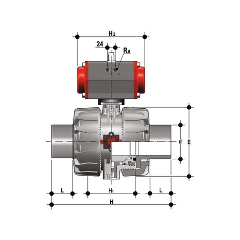 VKDDC/CP NC - pneumatically actuated DUAL BLOCK® 2-way ball valve