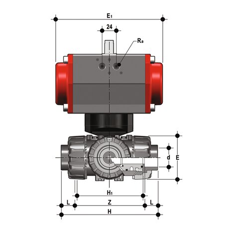 TKDJV/CP DA - Pneumatically actuated ball valve DN 10:50