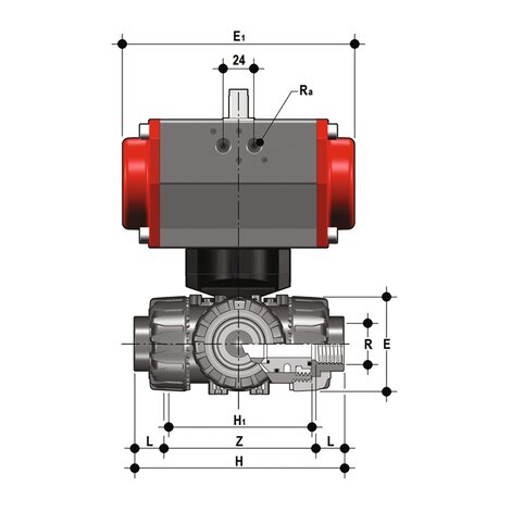 LKDNC/CP DA - PNEUMATICALLY ACTUATED DUAL BLOCK® 3-WAY BALL VALVE