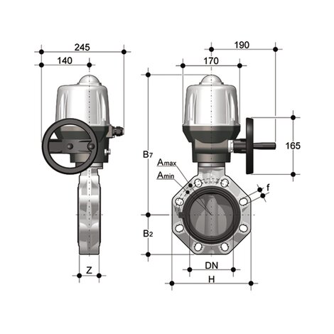 FKOF/CE 90-240V AC - Electrically actuated butterfly valve DN 250:300