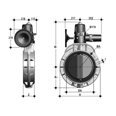 FKOM/CE 24V AC/DC - Electrically actuated butterfly valve DN 350:400