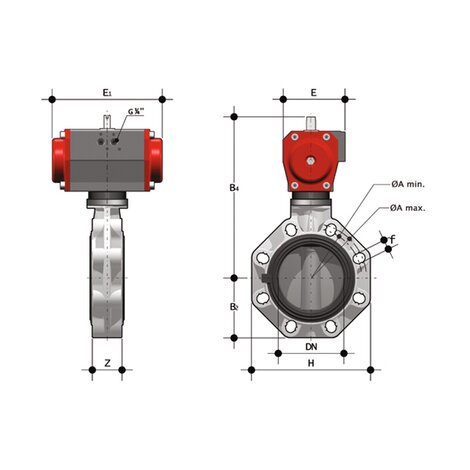 FKOV/CP NC - Pneumatically actuated butterfly valve DN 80:200