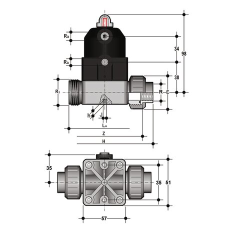 CMUFV/CP DA - pneumatically actuated compact diaphragm valve DN 12:15