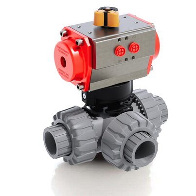 LKDNC/CP DA - Pneumatically actuated DUAL BLOCK® 3-way ball valve DN 10:50