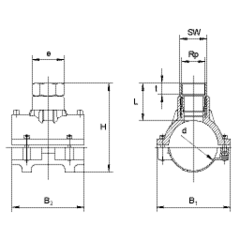 Valve Tapping Saddles with HD-PE/Gunmetal adapter, female thread