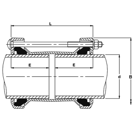Nuts and bolts galvanized and sheraplex coated, Gasket NBR, DIN-EN 682 MOP Gas = 5 bar / other water qualities = 16 bar