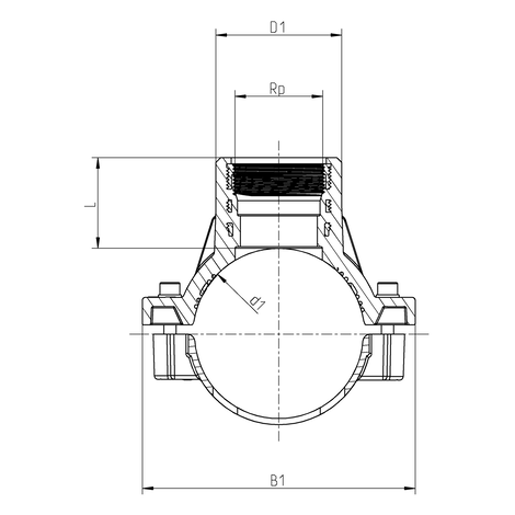 Saddle with female thread for transition HD-PE/metal