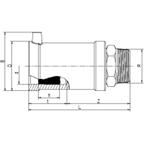 Transition fitting in HD-PE/brass with male thread