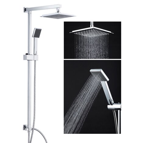 Shower column that consists of an stainless steel tube, a square shaped rain overhead and square anti-lime hanshower. Shower column that consists of an stainless steel tube, a square shaped rain overhead and square anti-lime hanshower.