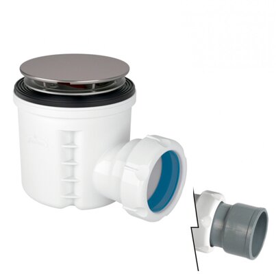 Reduced height shower tray waste outlet, removable trap 50 mm.