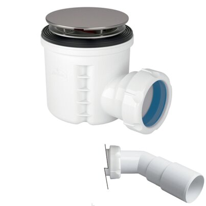 Reduced height shower tray waste outlet, removable trap 50mm,  adjustable direction outlet.