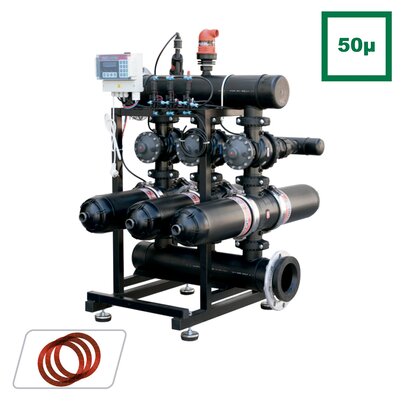 3'' double body automatic filtration stations 50 microns. <b>HORIZONTAL CONFIGURATION</b>