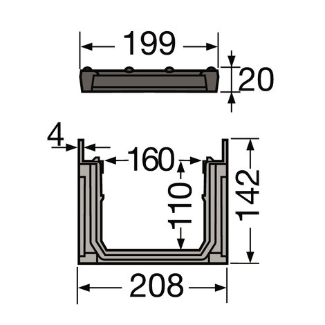 Κανάλι με ένθετη χυτοσιδηρή - Β125 - L150 εσωτ./200 εξωτ. Κανάλι με ένθετη χυτοσιδηρή - Β125 - L150 εσωτ./200 εξωτ.