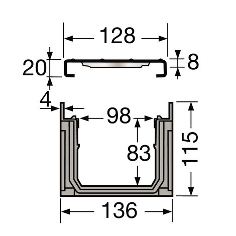 1M WIDE CHANNEL.130 GRID A15 PASSEREL.INOX