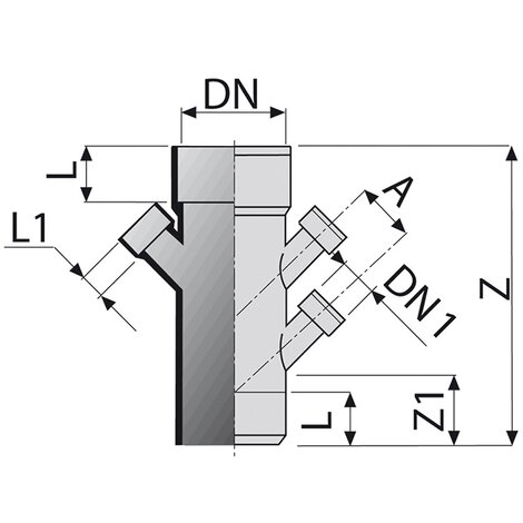 Reduced multibranch 45° M/F  3 lateral inlets