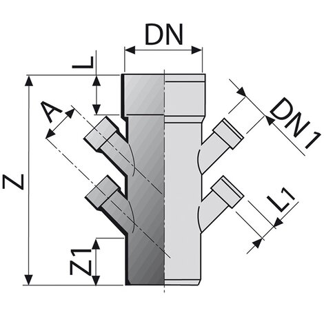 Reduced multibranch 45° M/F  4 lateral inlets