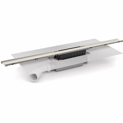 Channel with grid 40mm widht for masonry built shower. Lateral orientable outlet 40M/50M. 30 mm trap. Grid in Stainless Steel. With preinstalled geotextile membrane