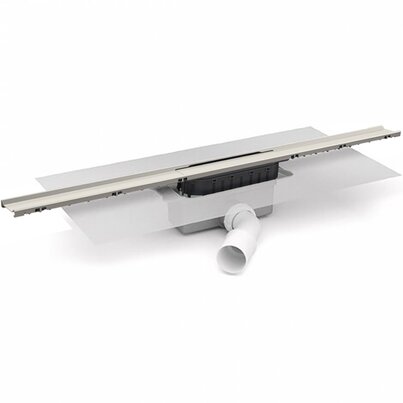 Channel with grid 40mm widht for masonry built shower. Horizontal orientable outlet 40M/50M. 30 mm trap. Grid in Stainless Steel. With preinstalled geotextile membrane