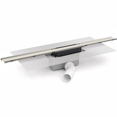 Channel with grid 40mm widht for masonry built shower. Horizontal orientable outlet 40M/50M. 50 mm trap. Grid in Stainless Steel. With preinstalled geotextile membrane
