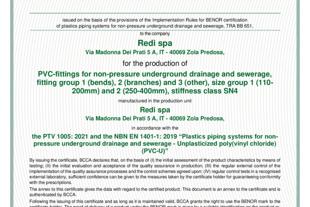 UDG Sewage System - BENOR- NBN EN 1401 - Fittings SN4